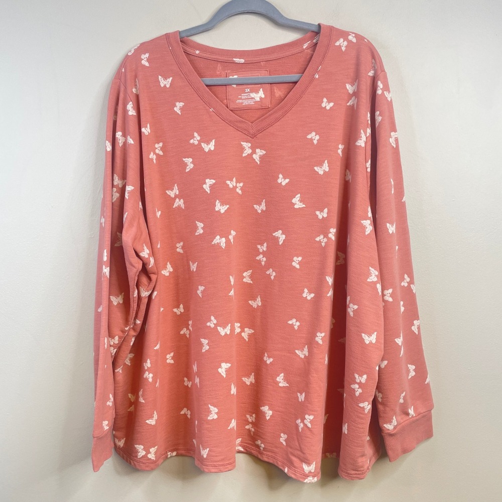 Sonoma Butterfly Print V-Neck Sweatshirt Top Womens 3X Lounge Casual Long Sleeve